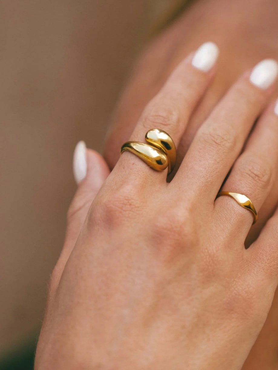 Gold Plated Double Loop Ring, Adjustable