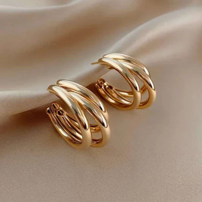 Swirl Design Gold Plated Triple Hoop Earrings