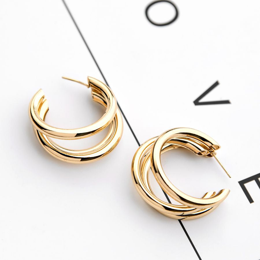 Swirl Design Gold Plated Triple Hoop Earrings