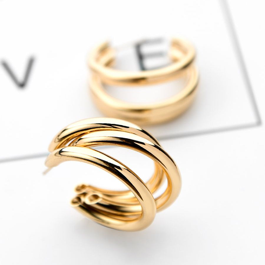 Swirl Design Gold Plated Triple Hoop Earrings