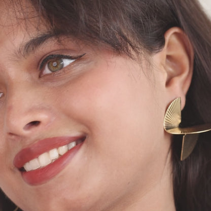 Gold-Tone Fan-Shaped Statement Earrings (14K Gold Polished)