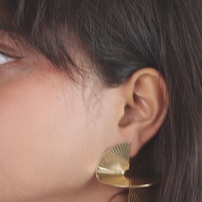 Gold-Tone Fan-Shaped Statement Earrings (14K Gold Polished)